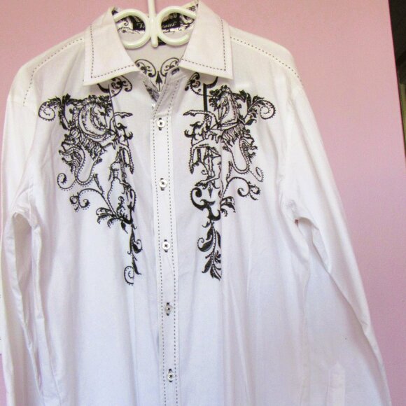 VICTORIOUS White/Black Long Sleeve Button Down Shirt , cotton, made in US - Picture 2 of 8